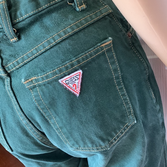 GUESS vintage 90s High rise high waist GREEN skinny denim jeans 25 waist - Picture 2 of 16